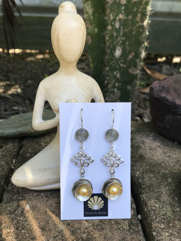 Golden Pearl/Sterling Silver Earring Treasures!   #RH622 - Image 4